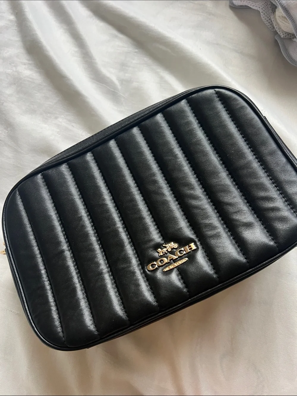 Coach Black Quilted Leather Camera Bag with Gold Logo